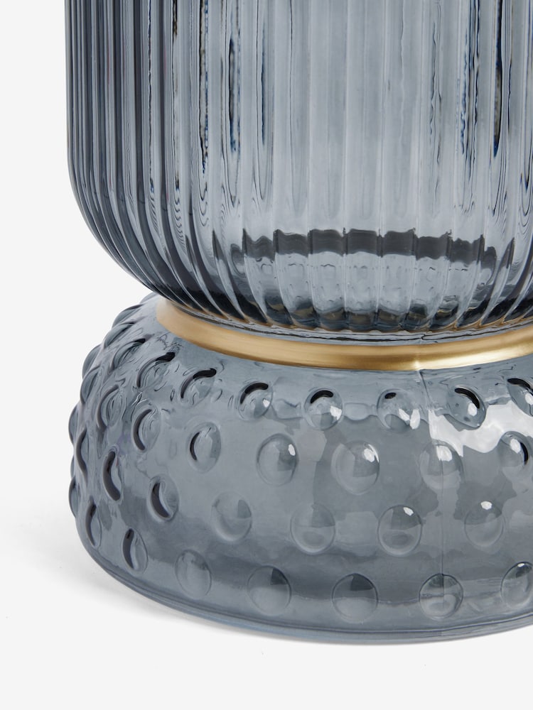 Blue Ribbed Glass Hurricane Candle Holder Extra large - Image 4 of 4