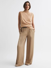 Reiss Camel Gem Wide Leg Elasticated Trousers - Image 1 of 4