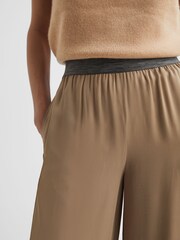 Reiss Camel Gem Wide Leg Elasticated Trousers - Image 3 of 4