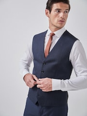 Navy Blue Check Suit Waistcoat - Image 1 of 6
