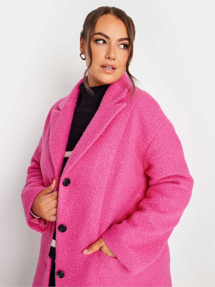 Yours Curve Pink Curly Boucle Coat - Image 5 of 5 Yours Curve Pink Curly Boucle Coat - Image 5 of 5