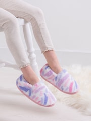 Totes Pink Green Short Full Back Fleece Winter Slippers - Image 1 of 5