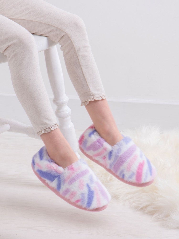 Totes Pink Green Short Full Back Fleece Winter Slippers - Image 1 of 5