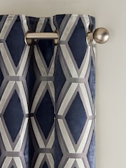 Navy Blue Collection Luxe Heavyweight Geometric Cut Velvet Lined Eyelet Curtains - Image 1 of 5
