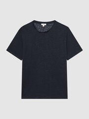 Reiss Navy Venice Linen Crew Neck T-Shirt - Image 2 of 6