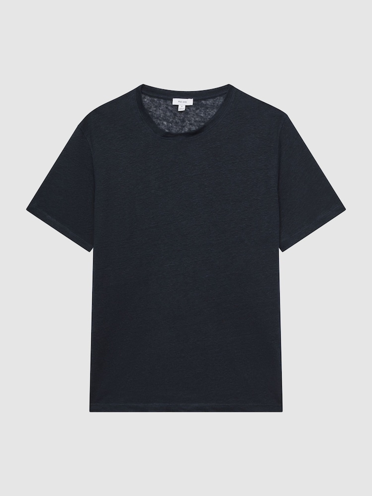 Reiss Navy Venice Linen Crew Neck T-Shirt - Image 2 of 6