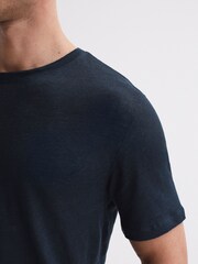 Reiss Navy Venice Linen Crew Neck T-Shirt - Image 4 of 6