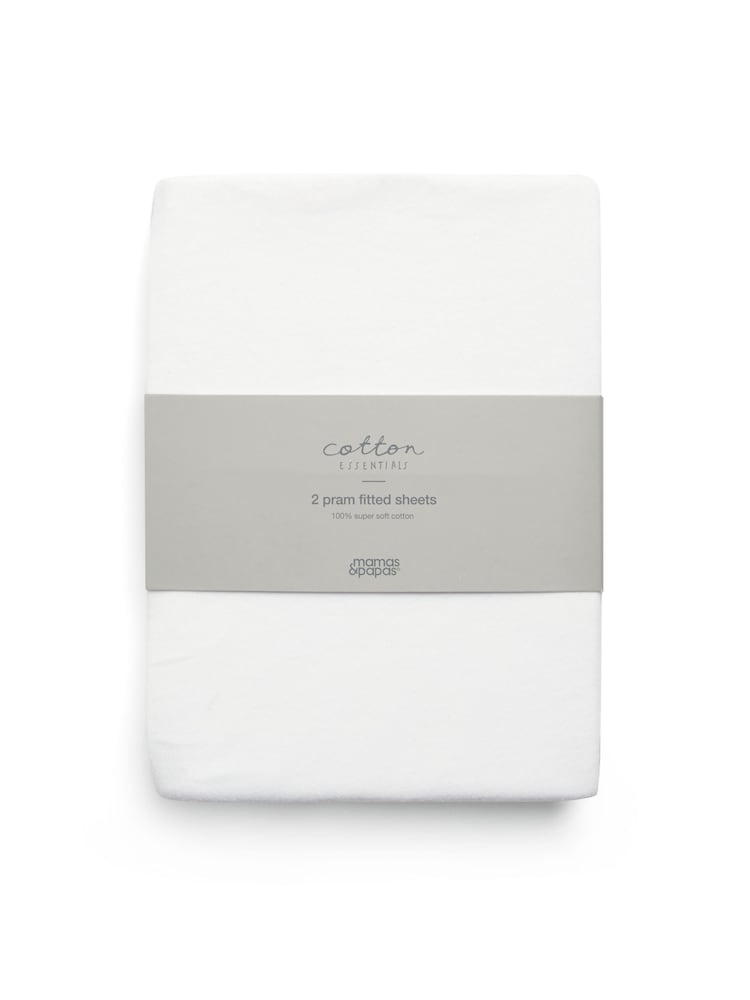 Mamas & Papas 2 Pack White Fitted Pram 100% Cotton Moses Sheets - Image 3 of 3