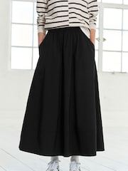 Schwarz - Popeline Midirock mit geraffter Taille - Bild 3 von 5