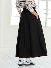 Schwarz - Popeline Midirock mit geraffter Taille - Bild 4 von 5