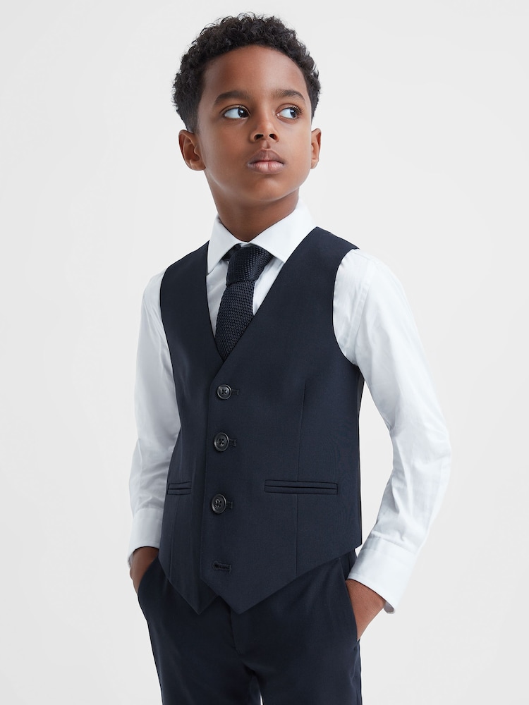 Reiss Navy Hope 9-14 yrs Wool Blend Waistcoat - Image 1 of 6