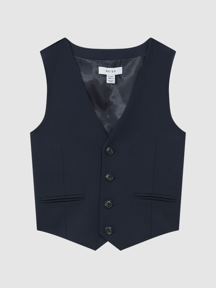 Reiss Navy Hope 9-14 yrs Wool Blend Waistcoat - Image 2 of 6