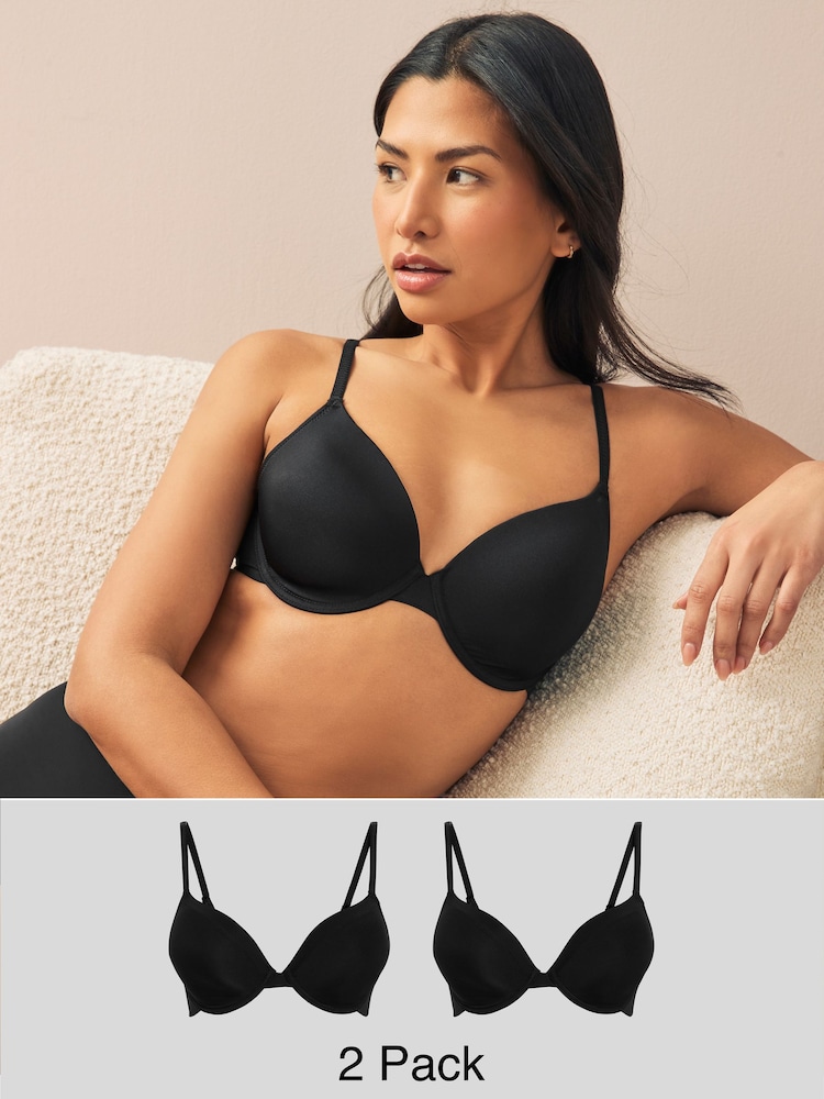 Black 2 Pack Light Pad Full Cup Smoothing Ultimate Comfort T-Shirt Bra A-E - Image 1 of 6