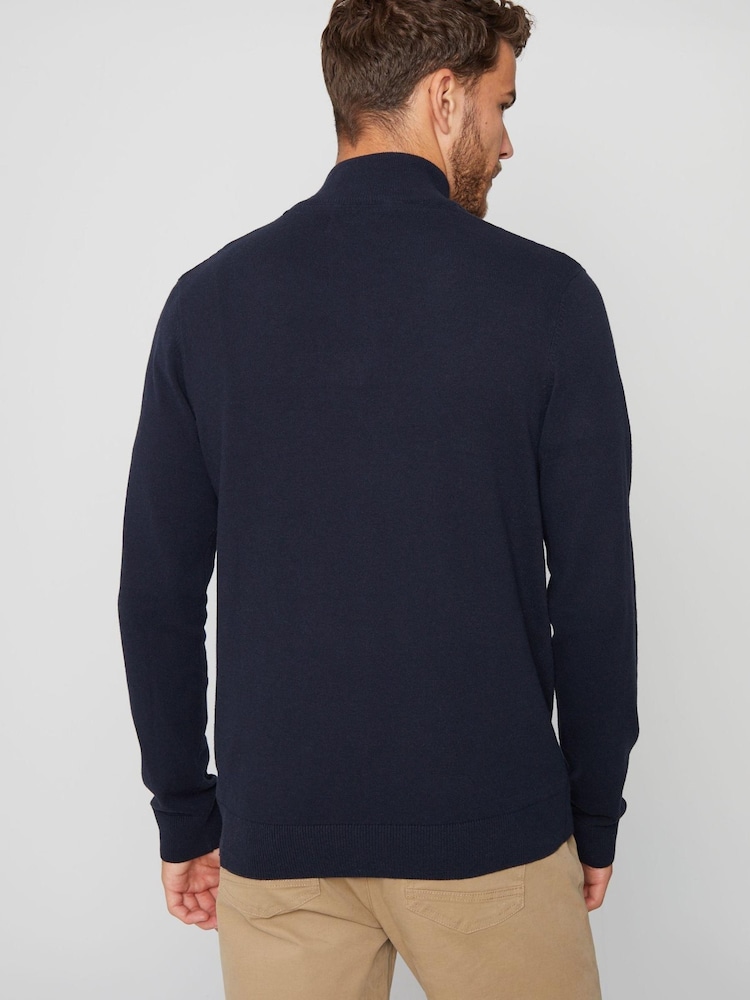 Threadbare Blue Rib Detail Crew Neck Knitted 1/4 Zip Jumper - Image 2 of 4