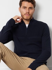Threadbare Blue Rib Detail Crew Neck Knitted 1/4 Zip Jumper - Image 3 of 4