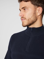 Threadbare Blue Rib Detail Crew Neck Knitted 1/4 Zip Jumper - Image 4 of 4