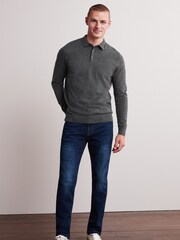 Charcoal Grey Regular Knitted Long Sleeve Polo Shirt - Image 2 of 6