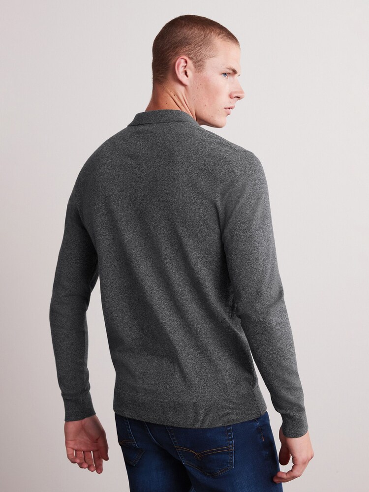 Gris de charbon de bois - Polo à manches longues en maille classique - Image 3 of 6