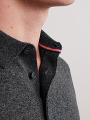 Charcoal Grey Regular Knitted Long Sleeve Polo Shirt - Image 4 of 6