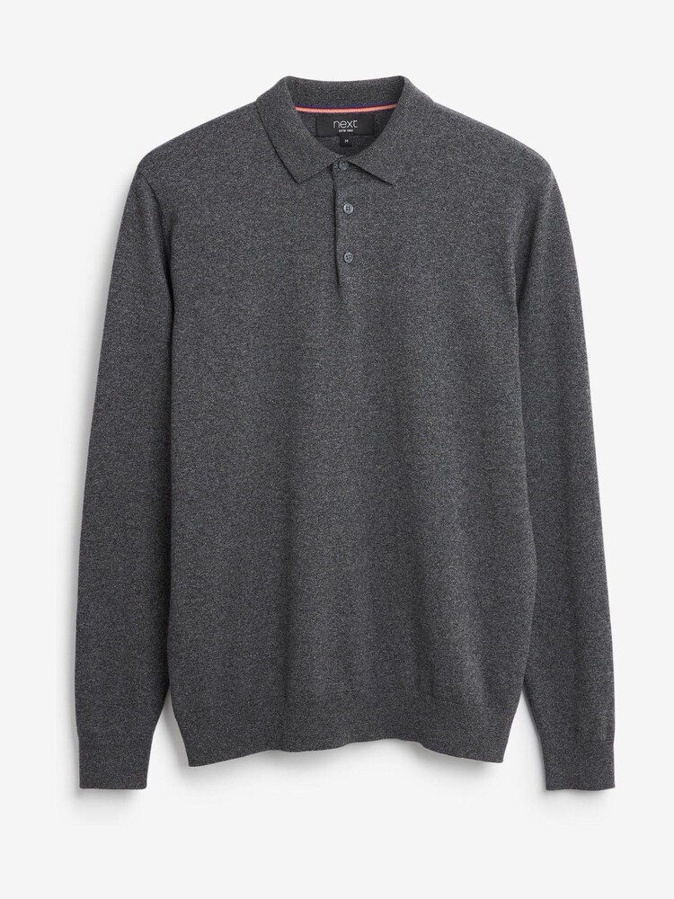 Gris de charbon de bois - Polo à manches longues en maille classique - Image 5 of 6