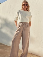 Taupe/Braun - Weit geschnittene Hose aus 100 % Premium-Leinen - Bild 1 von 6