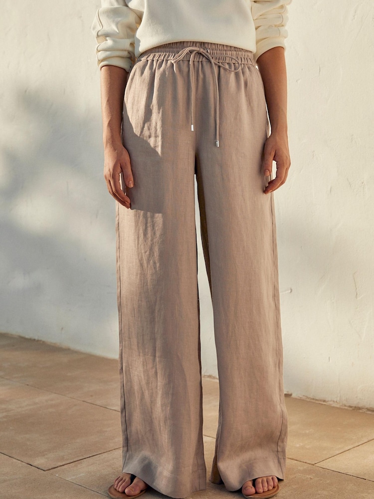 Taupe/Braun - Weit geschnittene Hose aus 100 % Premium-Leinen - Bild 2 von 6