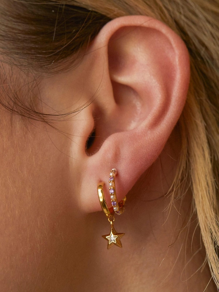 Estella Bartlett Gold Tone Cubic Zirconia Star Hoop Earrings - Image 2 of 3