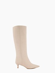 Dune London Cream Smooth Kitten Heel Point Knee-High Boots - Image 1 of 5
