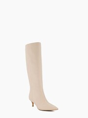 Dune London Cream Smooth Kitten Heel Point Knee-High Boots - Image 2 of 5