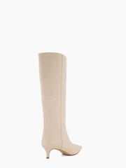 Dune London Cream Smooth Kitten Heel Point Knee-High Boots - Image 3 of 5