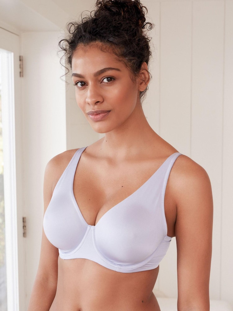 Blue/Ecru Cream/Tan Brown DD+ Non Pad Full Cup Microfibre Smoothing T-Shirt Bras 3 Pack - Image 2 of 6