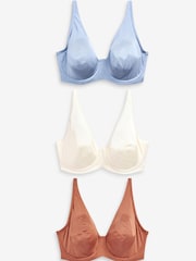 Blue/Ecru Cream/Tan Brown DD+ Non Pad Full Cup Microfibre Smoothing T-Shirt Bras 3 Pack - Image 3 of 6