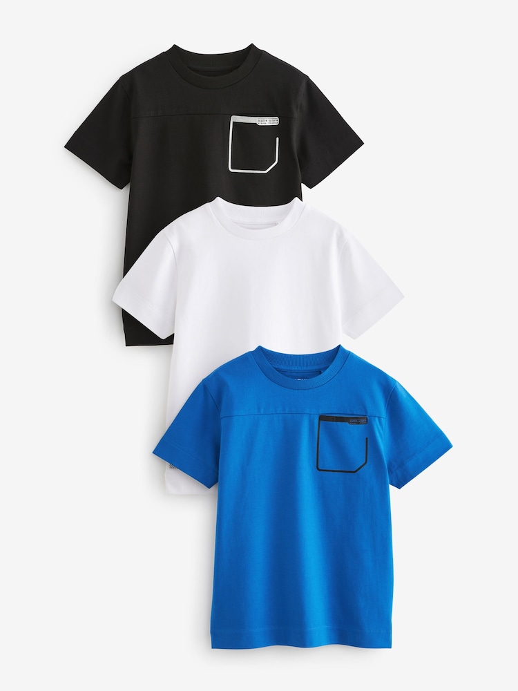 Cobalt Blue/White/Black Relaxed Fit Sport Pocket 100% Cotton T-Shirts 3 Pack (3-16yrs) - Image 1 of 3 Cobalt Blue/White/Black Relaxed Fit Sport Pocket 100% Cotton T-Shirts 3 Pack (3-16yrs) - Image 1 of 3