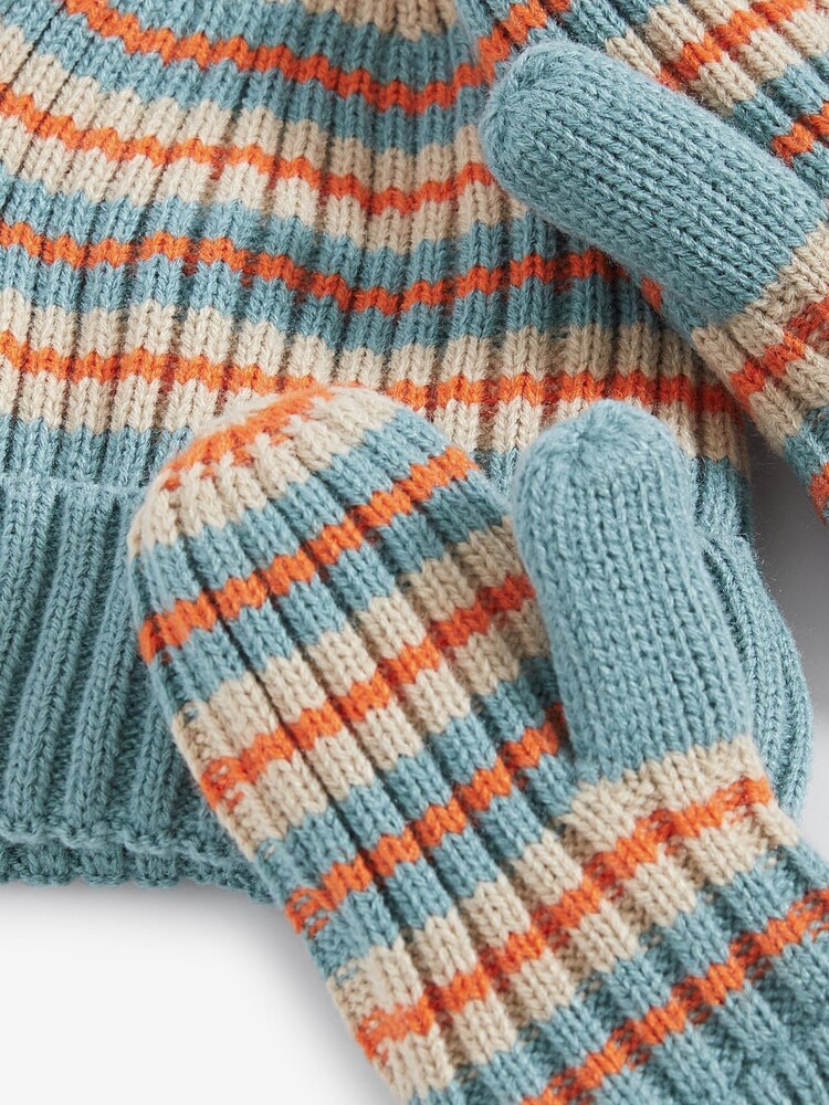 Blue/Orange Stripe Hat and Mitten Set (3mths-10yrs) - Image 4 of 4