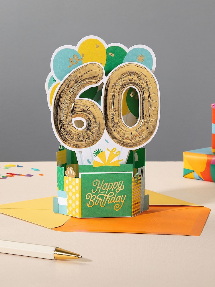 Hallmark Green 60th Birthday Card 3D Pop-Up Paper Wonder Design - Image 1 of 4 Hallmark Green 60th Birthday Card 3D Pop-Up Paper Wonder Design - Image 1 of 4