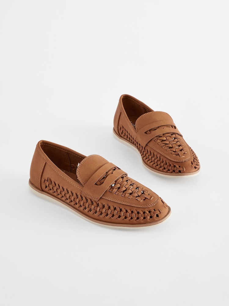 Tan Brown Woven Loafers - Image 1 of 5 Tan Brown Woven Loafers - Image 1 of 5