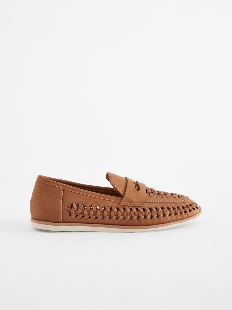 Tan Brown Woven Loafers - Image 2 of 5 Tan Brown Woven Loafers - Image 2 of 5
