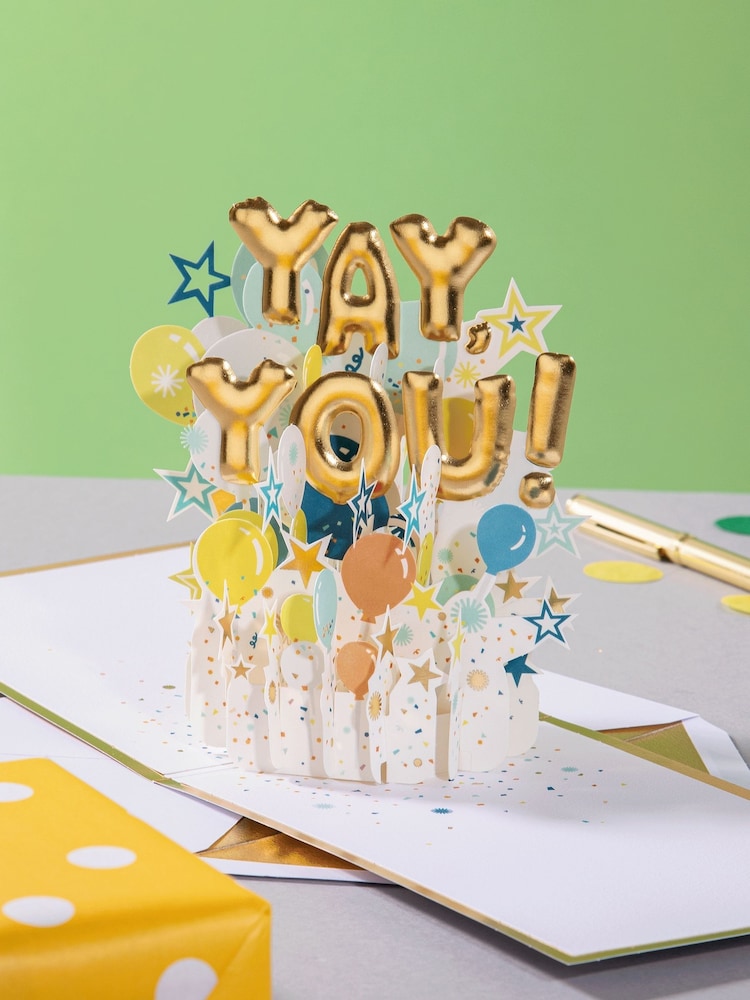 Hallmark White Birthday Card 3D Pop-Up 'Yay You' Design - Image 1 of 4
