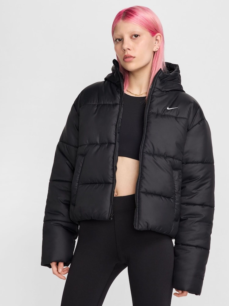 Nike Black Sportswear Classic Puffer Therma-FIT Loose Hooded Jacket - Image 1 of 11