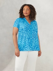 Live Unlimited Curve Blue Animal Print Short Sleeve Shirt - Image 1 of 5