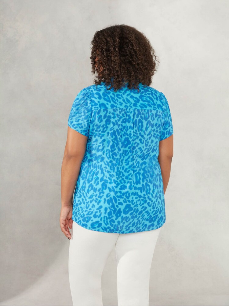 Live Unlimited Curve Blue Animal Print Short Sleeve Shirt - Image 2 of 5