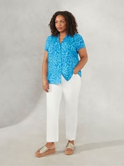 Live Unlimited Curve Blue Animal Print Short Sleeve Shirt - Image 3 of 5