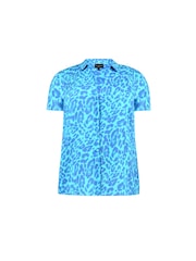 Live Unlimited Curve Blue Animal Print Short Sleeve Shirt - Image 5 of 5