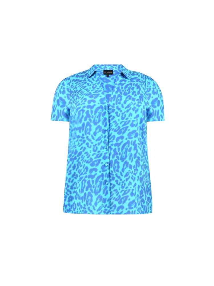 Live Unlimited Curve Blue Animal Print Short Sleeve Shirt - Image 5 of 5