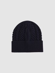 Reiss Navy Heath Teen Knitted Scarf and Beanie Hat Set - Image 3 of 5