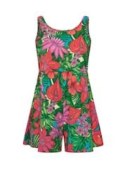 Yours Curve Red Smock Textured Tropical Print Playsuit - Image 5 of 5