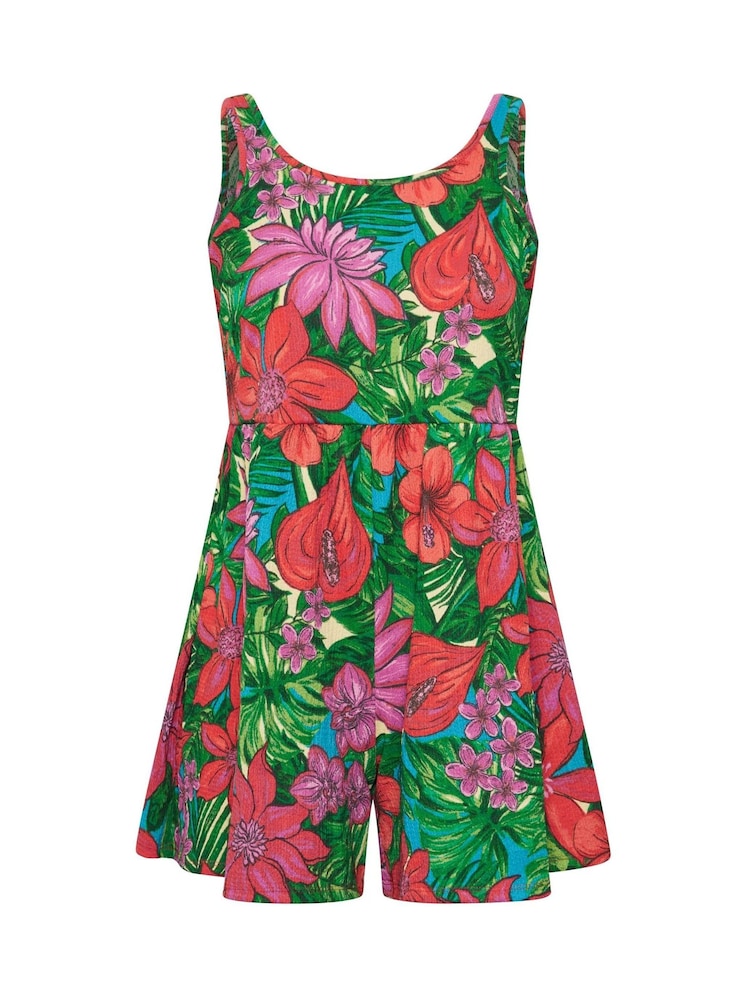 Yours Curve Red Smock Textured Tropical Print Playsuit - Image 5 of 5 Yours Curve Red Smock Textured Tropical Print Playsuit - Image 5 of 5