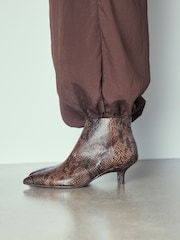 Chocolate Brown/Snake Print Extra Wide Fit Forever Comfort® Kitten Heel Shoe Boots - Image 2 of 10