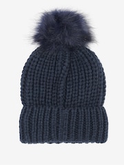 Barbour® Navy Saltburn Cable Knit Pom Beanie Logo Hat - Image 2 of 5