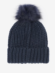 Barbour® Navy Saltburn Cable Knit Pom Beanie Logo Hat - Image 3 of 5